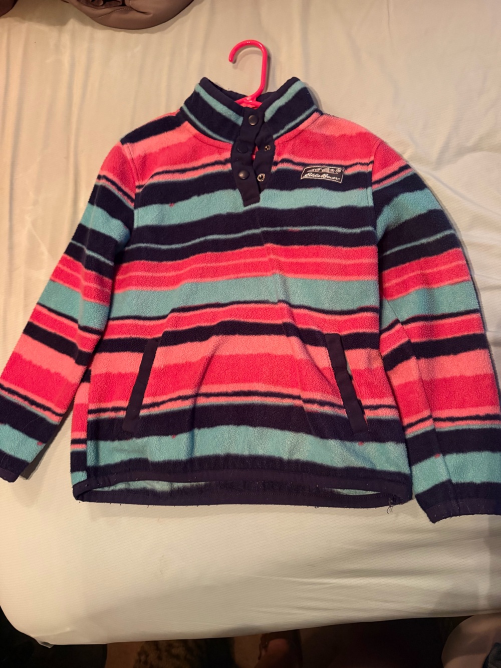 Eddie Bauer Kids Striped Fleece Pullover - Coral, Teal & Navy
